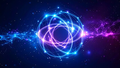 Obraz premium Abstract visualization of quantum entanglement, glowing interconnected nodes