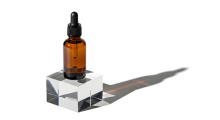 Amber cosmetic serum bottle with dropper isolated on white background