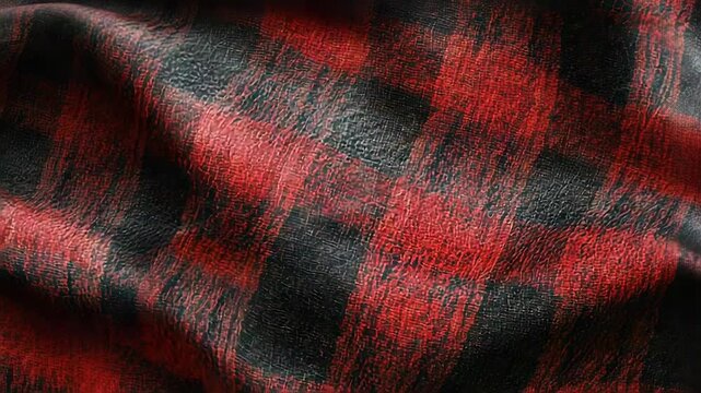 Red and black lumberjack plaid fabric background waving