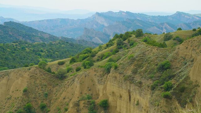 The unique mudstone badland landforms in Vashlovani , Georgia