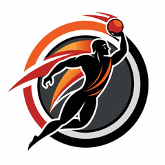 Dynamic player launching a basketball shot in an energetic graphic design