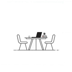 Fototapeta premium Minimalist laptop setup on dining table, modern workspace design