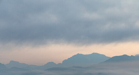 Apennines, Apuan Alps. Morning mountain landscape. Italy, Viareggio