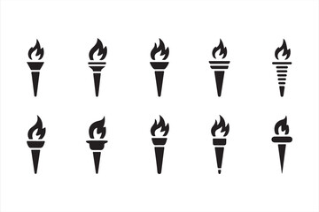 Collection of Fire and Torch Icons for Sports and Awards