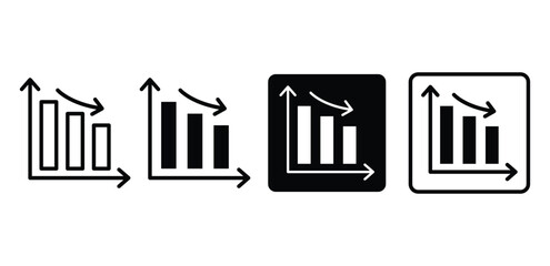Decline Chart Icon Black and White Bar Graph Showing Downward Trend Vector Design Illustration Collections