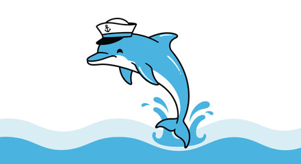 Naklejka premium Playful Marine Mammal: Cartoon Dolphin Character with a Sailor Hat Illustration