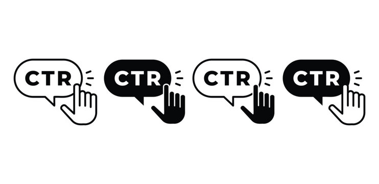 Click Through Rate Icon Set Black and White Pixel Art Hand Cursor Graphics Vector Design