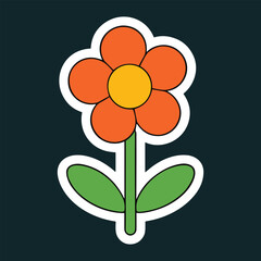Orange Flower Vector – Cute Blossom Illustration with Green Leaves