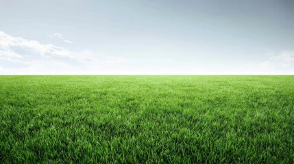 Fototapeta premium Lush Green Grass Field Under a Bright Sky, Ideal for Landscape Photography and Commercial Use