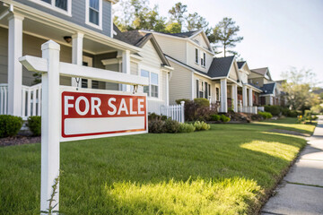 House for sale sign. Real estate housing market bubble, high and rising property price concept, unaffordable mortgage