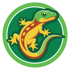 Obraz premium Colorful lizard illustration on a green circular background showcasing the beauty of reptiles and nature