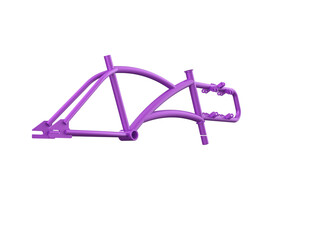 Purple 3D Render of Tilting Cargo Bike Frame on Transparent Background - Modern Trike Chassis for Urban Mobility and Sustainable Transport Solutions, Engineering Design for Future Three-Wheel Cycles.