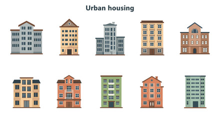 Diverse urban housing collection showcasing various architectural styles