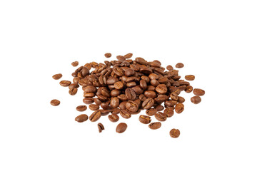 pile of fresh aromatic roasted coffee beans isolated on white or transparent png