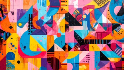 Abstract Geometric Art Colorful Shapes  Lines with Modern Design, and Digital Illustration.