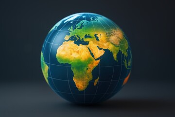 Naklejka premium Global World Planet Earth with Detailed Continents, Oceans, and Gridlines on Dark Background