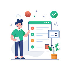 Man reviews checklist with completed tasks and progress indicators