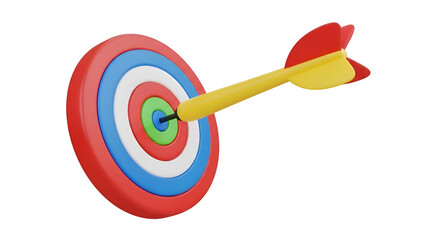 Target Hitting Bullseye with Dart on Transparent Background