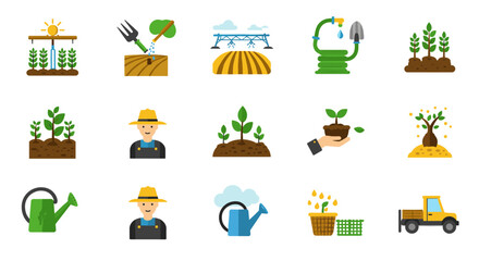 Sustainable farming icons collection - flat design elements for modern agricultural practices