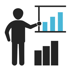 Person presenting a bar graph showing upward trend and financial growth data