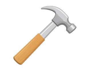 A detailed vector illustration of a classic claw hammer with a wooden handle and steel head, an essential tool for construction, carpentry, and DIY projects, isolated on a white background.