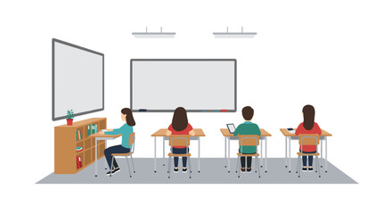 Classroom with students studying in a modern educational environment