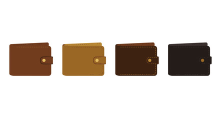 Collection of four closed bifold wallets in different brown shades with button closures