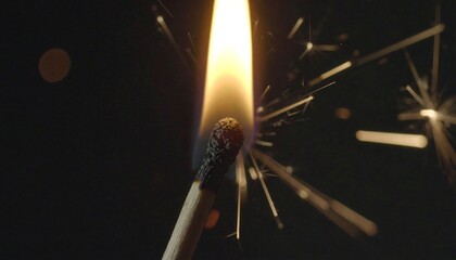 Close-up of a burning match with sparks.