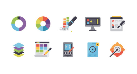 Colorful flat icons for graphic design and ui tools