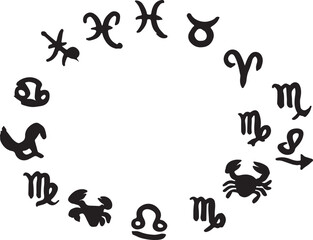 Circular Arrangement Of Black Zodiac Symbols On White astrology horoscope