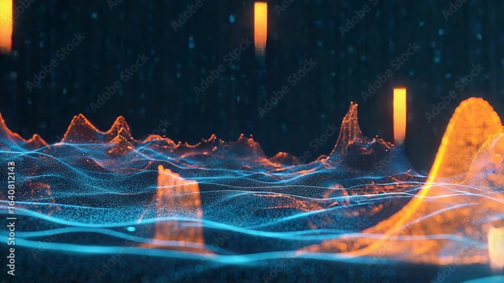 Canvas Prints glowing particles falling on digital landscape creating futuristic scenery