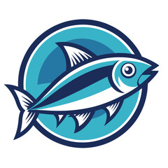 Creative design of a blue fish emblem depicting aquatic life in a vibrant and modern style
