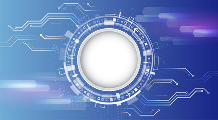 Futuristic blue digital background with abstract circuit lines and a circular HUD interface. Ideal for tech presentations, cybersecurity themes, and innovation-related designs.