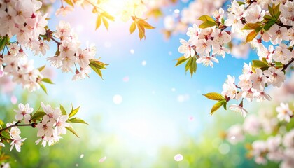 Blooming cherry blossom trees in spring nature photography serene environment captured from below vibrant beauty