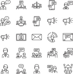 A comprehensive vector set of business, internet, and social media icons with symbols for communication, technology, and office design