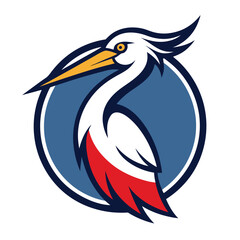 Fototapeta premium Striking bird emblem showcasing a heron with bold colors and clean lines in a circular design