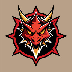 Obraz premium Red dragon head logo design featuring sharp horns and fierce expression on a dynamic background