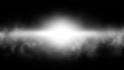 A grayscale image, centered bright white light, surrounded by smoky, dark gray clouds