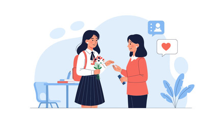 Fototapeta premium Student Giving Teacher Flowers as a Gesture of Gratitude and Appreciation