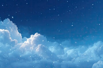 Starry night sky with fluffy clouds