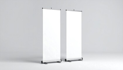 Blank Roll Up Banner Stands Mockup on White Background for Advertisement.