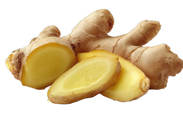 Fresh ginger root with slices