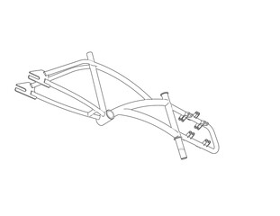 Engineering Blueprint: Simple Line Art Wireframe of a Tilting Tricycle Frame. Mechanical Design for a Future Cargo Bike Chassis, Sustainable Urban Transport Solution.