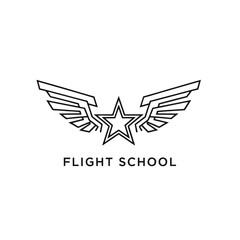 Flight School Logo With Pilot Wings and Central Star, Clean Geometric Lines