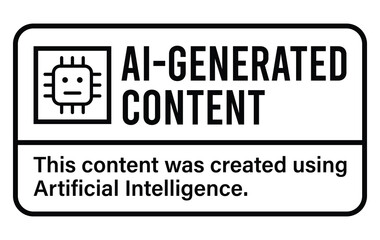 ai generated content disclaimer or warning label graphic with microchip icon on white background