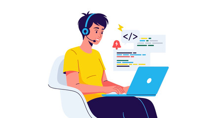 Young Professional Developing Digital Solutions At Home On Laptop Concept