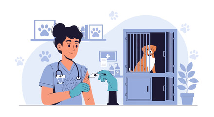 Veterinarian administering vaccine to a dog at a veterinary clinic promoting pet health and well being