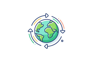 small thin line icon of planet earth with recycling arrows