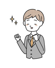 喜ぶスーツを着た男性