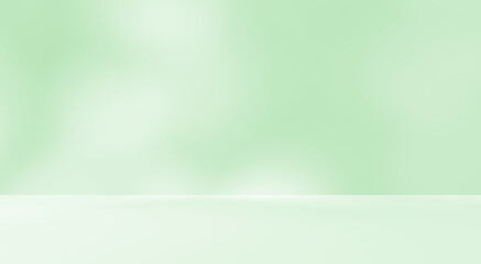 Obraz premium Empty green room studio with sunlight effect shadow of leaves. Minimal background for product presentation. Summer spring backdrop. Cosmetic and beauty products display room.